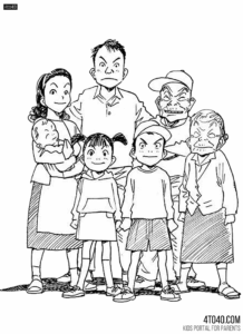 Japanese Joint Large Family Coloring Page