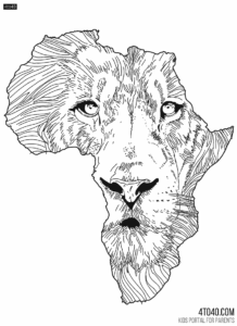 Lion Face in Africa Continent Coloring Page