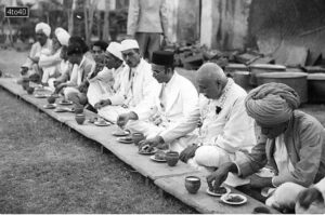 Vinayak Damodar Savarkar at the first Sahabhojan or inter-caste dining in Ratnagiri, 1930.