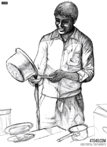 Child working at a Tea Stall Free Coloring Page for Adults