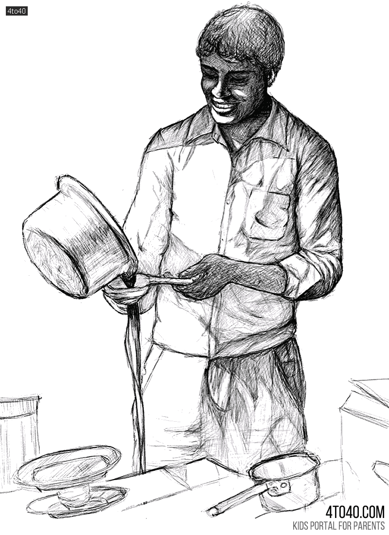 Child working at a Tea Stall Free Coloring Page for Adults