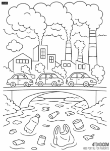 Environmental Pollution Coloring Page for Students and children