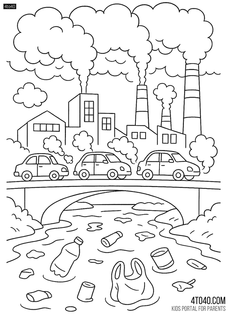 Environmental Pollution Coloring Page for Students and children