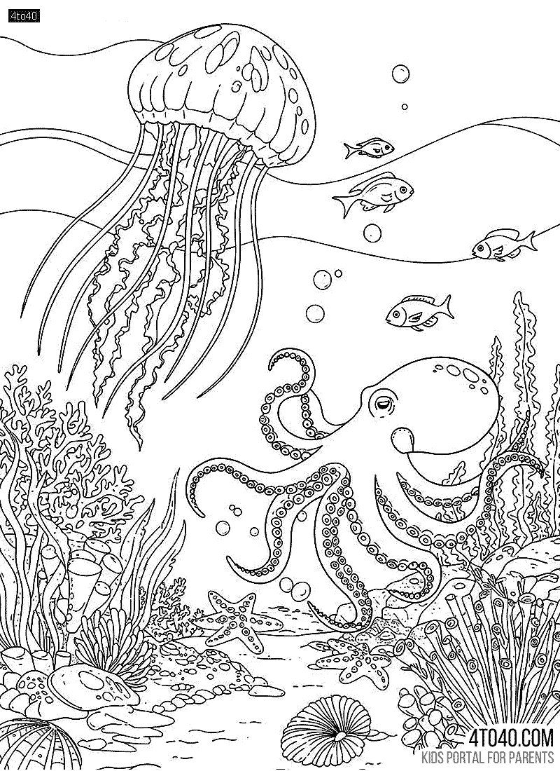 Free Underwater Deep Ocean Coloring Page For Adults