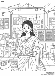 Hindu woman with popular Indian Snack Samosa