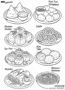Indian snacks coloring page