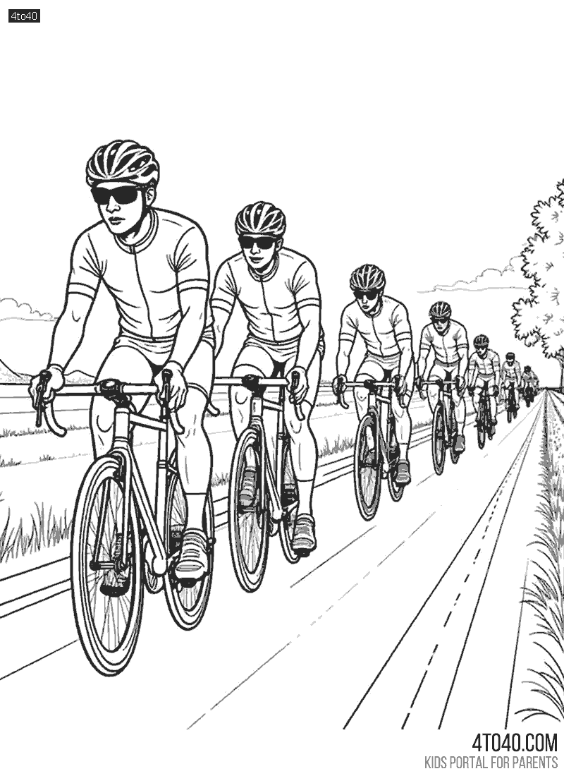 People Cycling Coloring Page For Adults