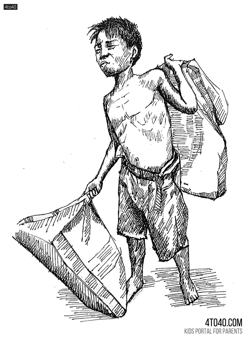 Poor Indian Garbage Boy coloring page