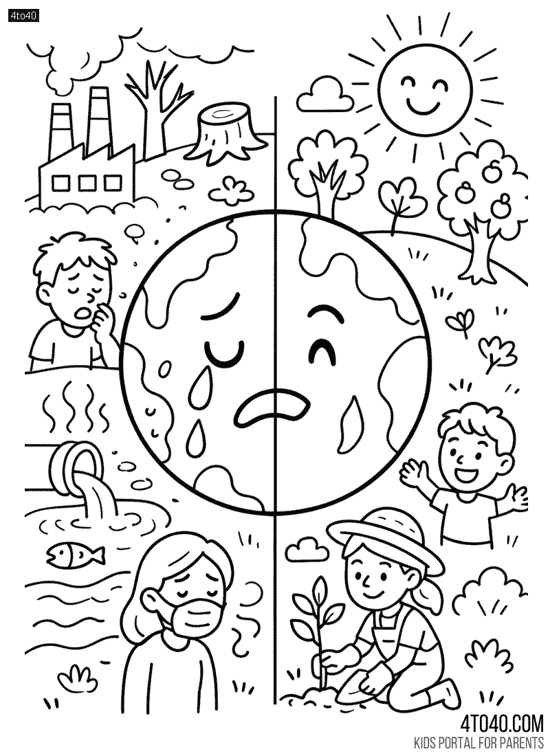 Save Earth - Save Environment Coloring Page For School Kids