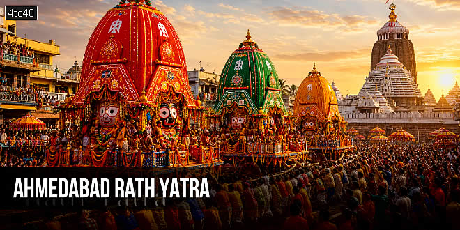 The grand procession of Lord Jagannath, Balbhadra, and Subhadra begins and ends at the Shree Jagannathji Mandir in Jamalpur