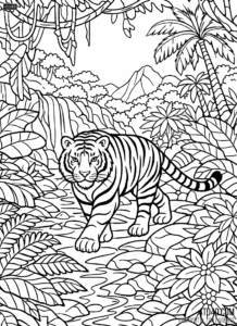 Tiger Walking Through the Jungle