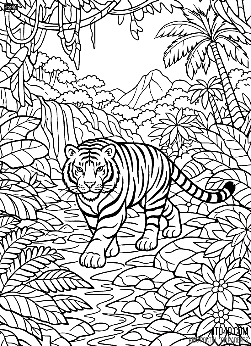 Tiger Walking Through the Jungle
