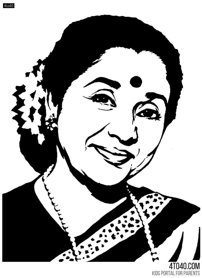Asha Bhosle Indian playback singer Coloring Sheet For Students