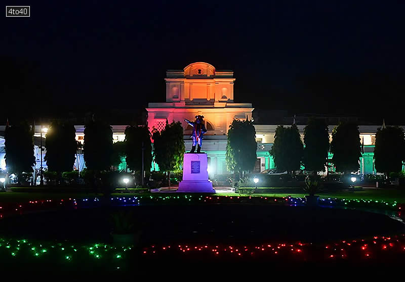 Delhi Legislative Assembly building (Old Secretariat) in New Delhi is beautifully illuminated with the tricolor