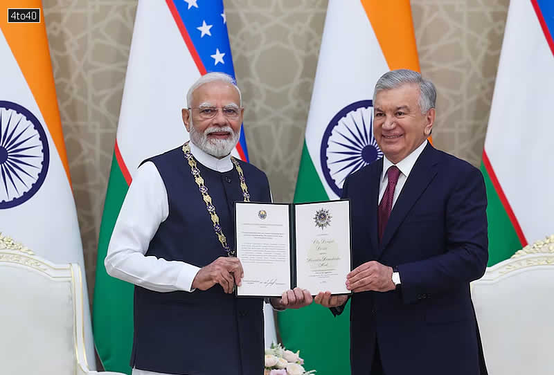 Prime Minister Shri Narendra Modi was today conferred with the “Oliy Darajali Do’stlik” Order (Order of Highest Friendship) by the President of Uzbekistan