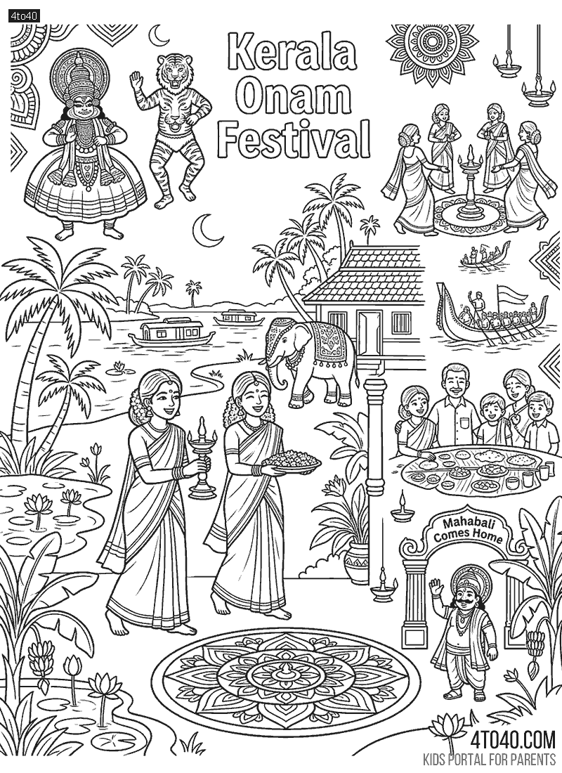 Onam Printable Coloring Pages for Adults and Teens