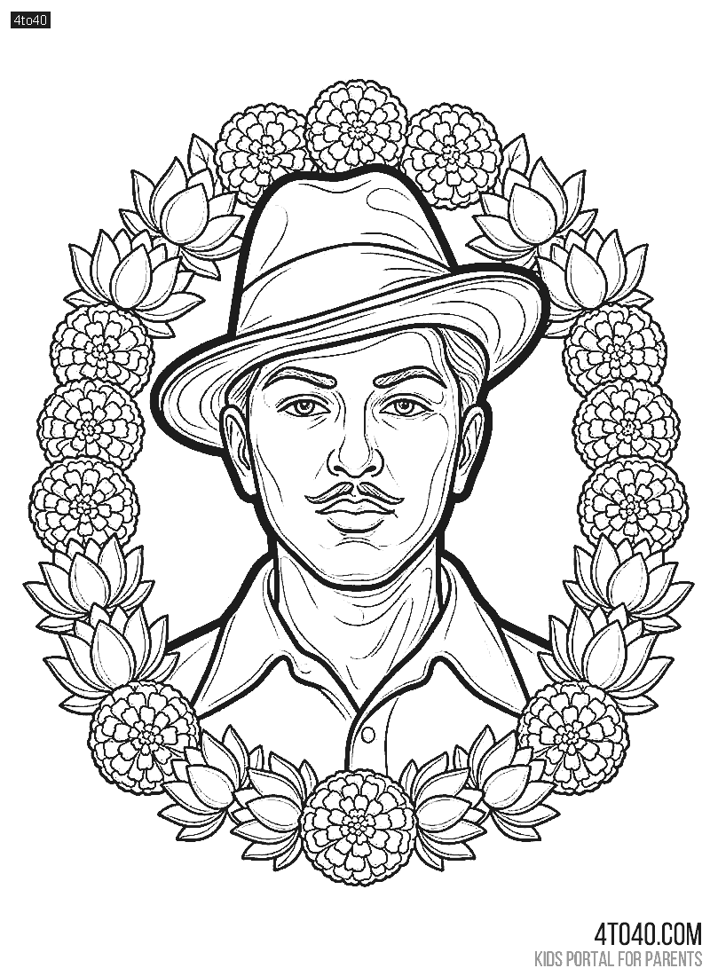 Freedom Fighter Bhagat Singh Portrait Coloring Page