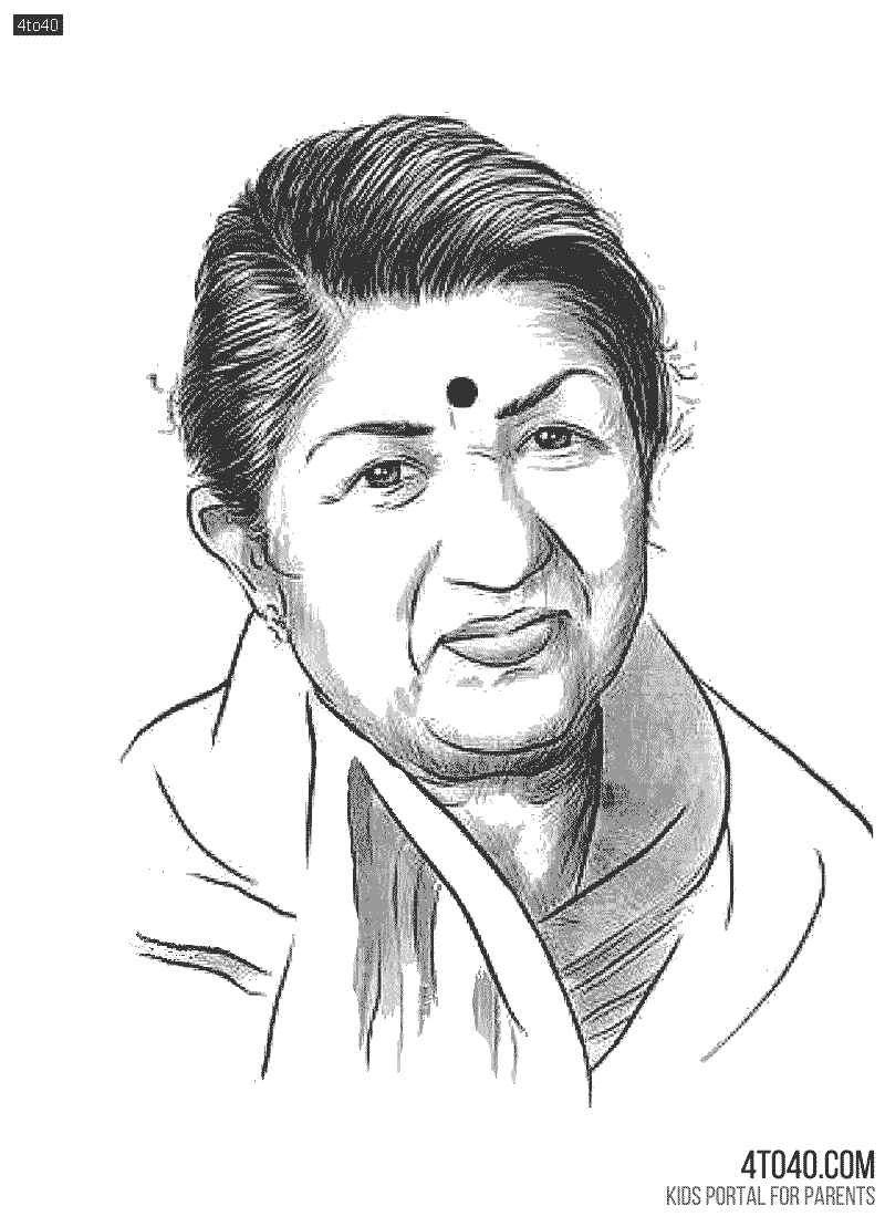 Indian playback singer Lata Mangeshkar Coloring Page