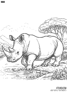 Rhinoceros coloring sheet for mature teens and adults