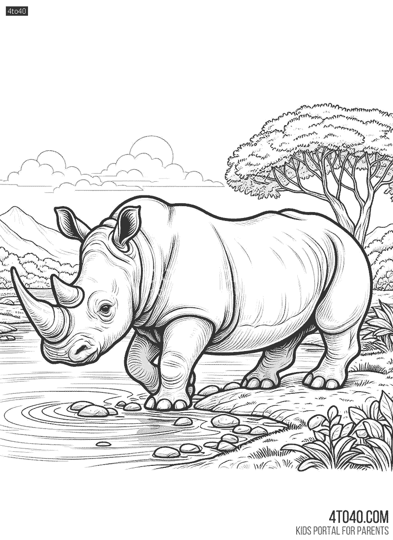 Rhinoceros coloring sheet for mature teens and adults