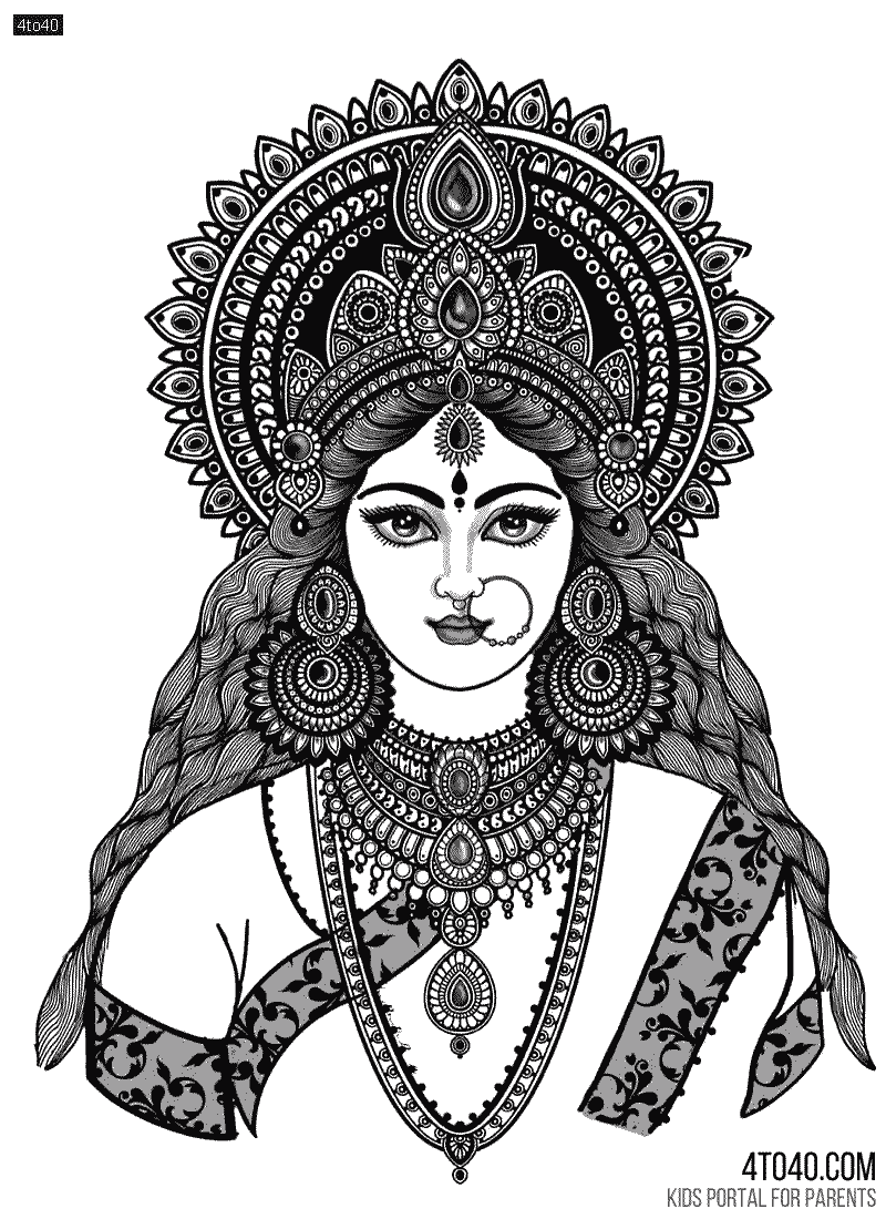 Durga maa hyper realistic sketch for coloring
