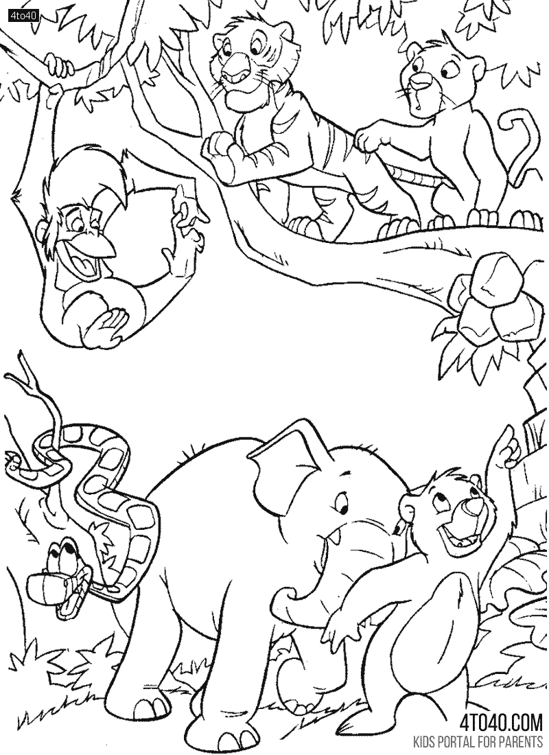 Jungle Animals Coloring Page for students