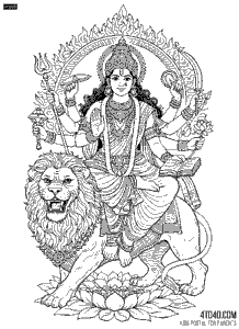 Maa Sherawali Hindu goddess Free Coloring Sheet For Hindu Devotees