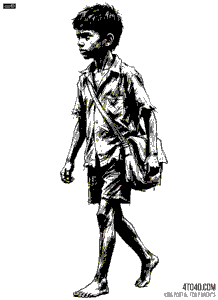 Poor Boy Student going to the School