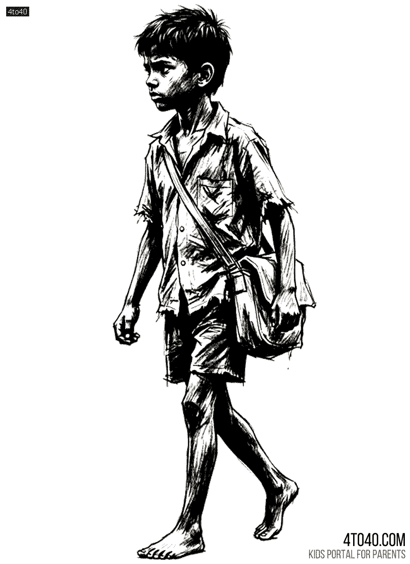 Poor Boy Student going to the School