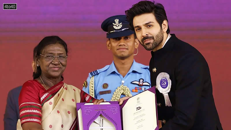 President Droupadi Murmu presents Best Actor in a Leading Role award to Kartik Aaryan for Chandu Champion